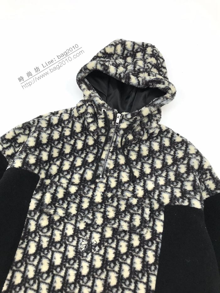 Dior男裝 迪奧秋冬新款滿身logo半拉鏈羊羔毛連帽外套 保暖時尚 男女同款  ydi3003